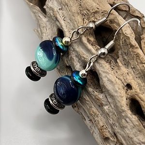 Aqua Blue Round Earrings.